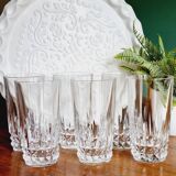 Set of 6 high crystal glasses with diamond tips