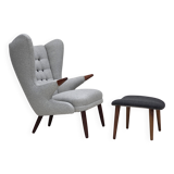 1960s, Danish "Teddy chair" with stool, reupholstered, wool, teak wood.