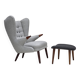 1960s, Danish "Teddy chair" with stool, reupholstered, wool, teak wood.