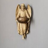 Bénitier céramique ange ailé antique objet religieux décoration campagne