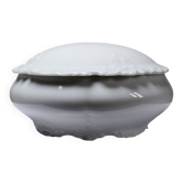 Small round jewelry box in fine white vintage Limoges porcelain