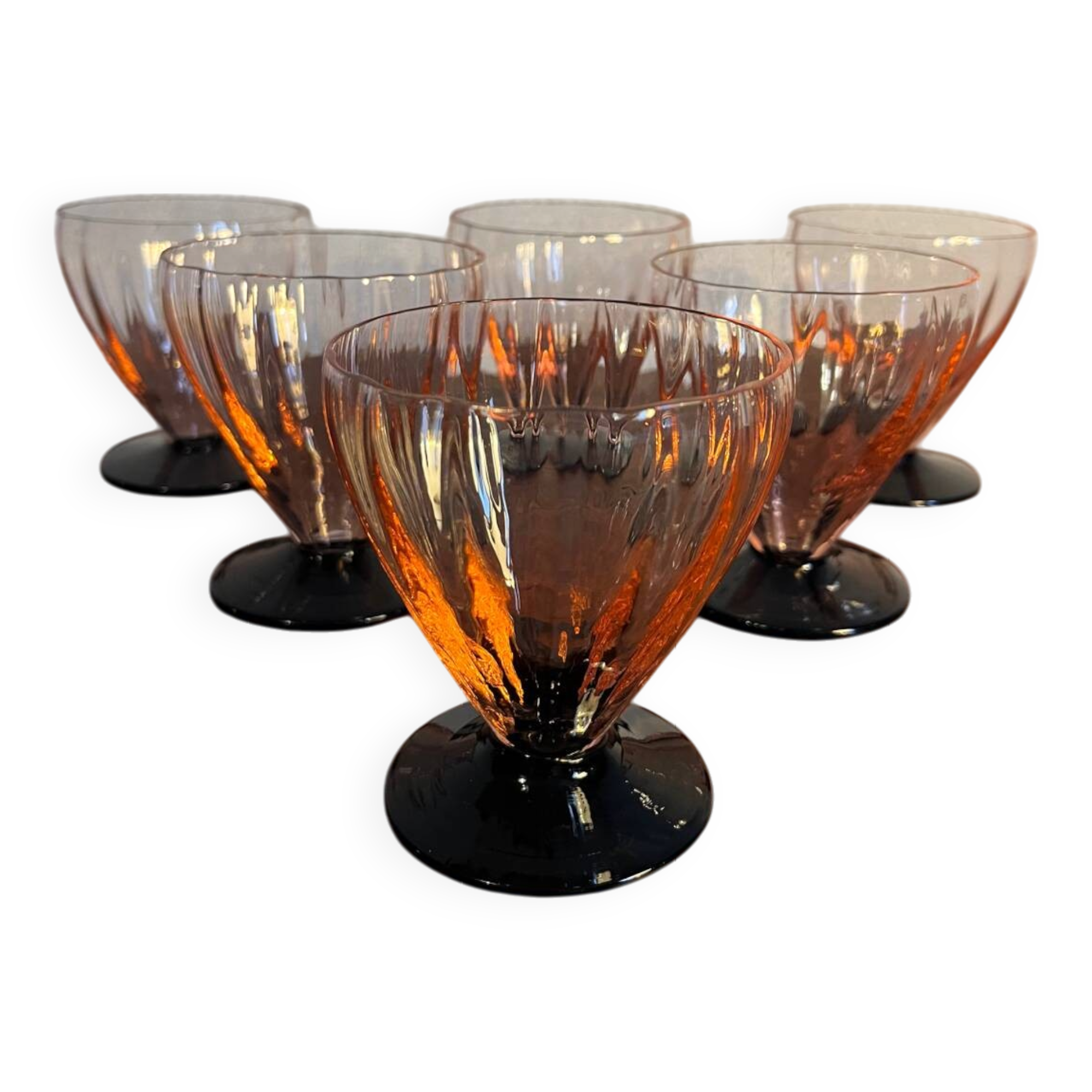 Art Deco sorbet ice cream cup in bubbled glass from the 60s