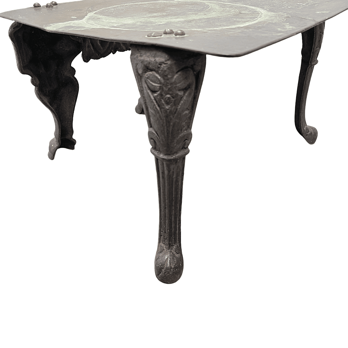 Table en fonte et cuivre victorienne anglaise antique, datant d'environ 1850.