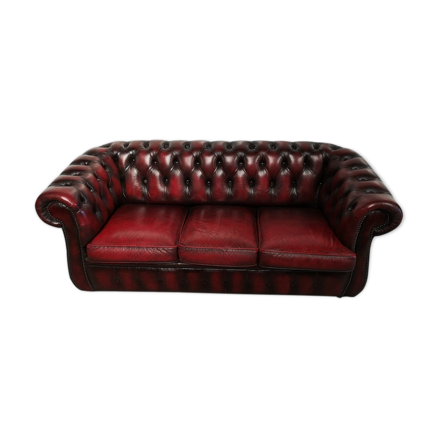 Sofa chesterfield curved burgundy leather three seats