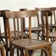 Set of 17 vintage bistro chairs in curved wood — striped seat, be