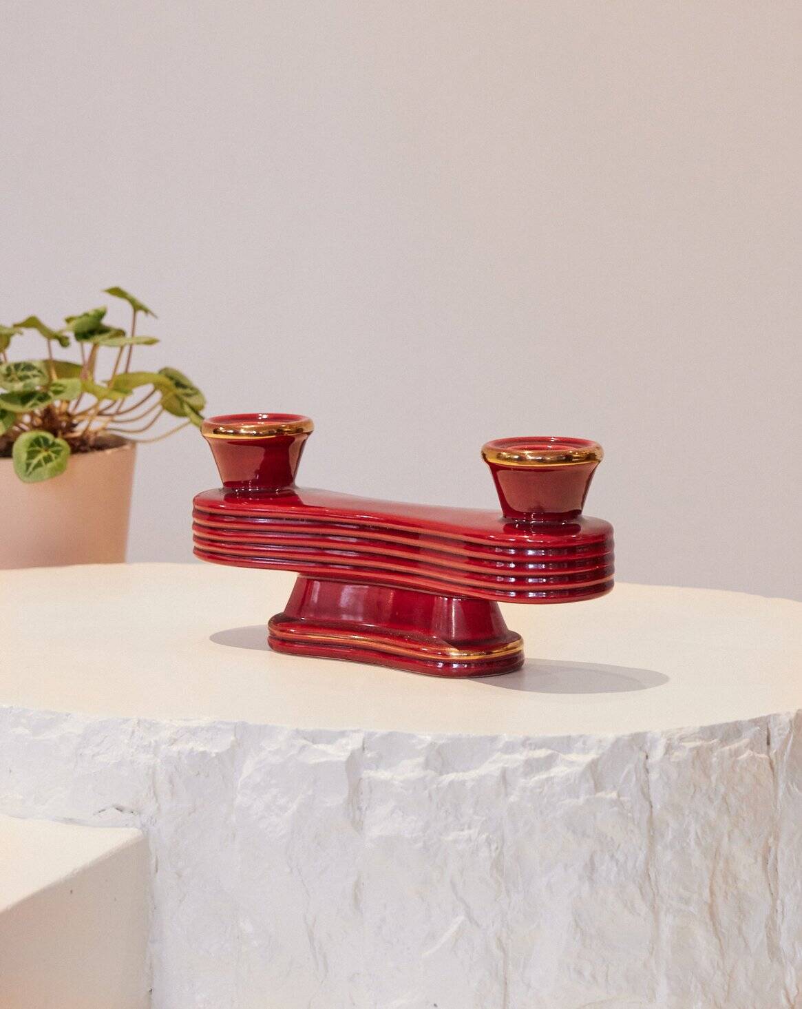 Red ceramic candlestick - Art Deco