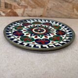 Antique brass plate enameled decor mandala vintage #b161