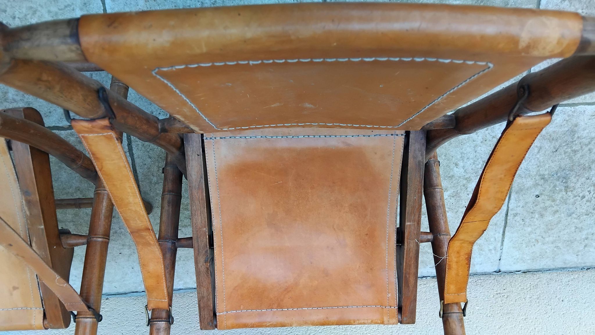 Paire de chaise SAFARI pliante vintage cuir bois