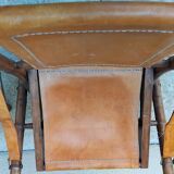Vintage leather and wood folding chair SAFARI pair