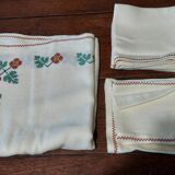 Vintage linen tablecloth and napkins acrylic embroidery 147 X 160 cm