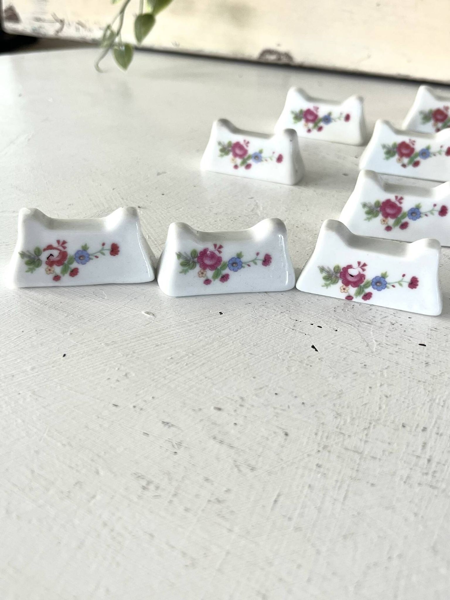 French Porcelain Knife Rests Set of 12 Floral Table Knife Holders