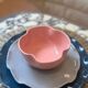 Handmade enameled ceramic bowl with pink clover flower Barbapapa
