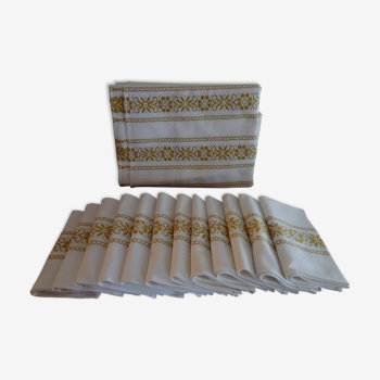 Nappe et 12 serviettes coton et liteaux