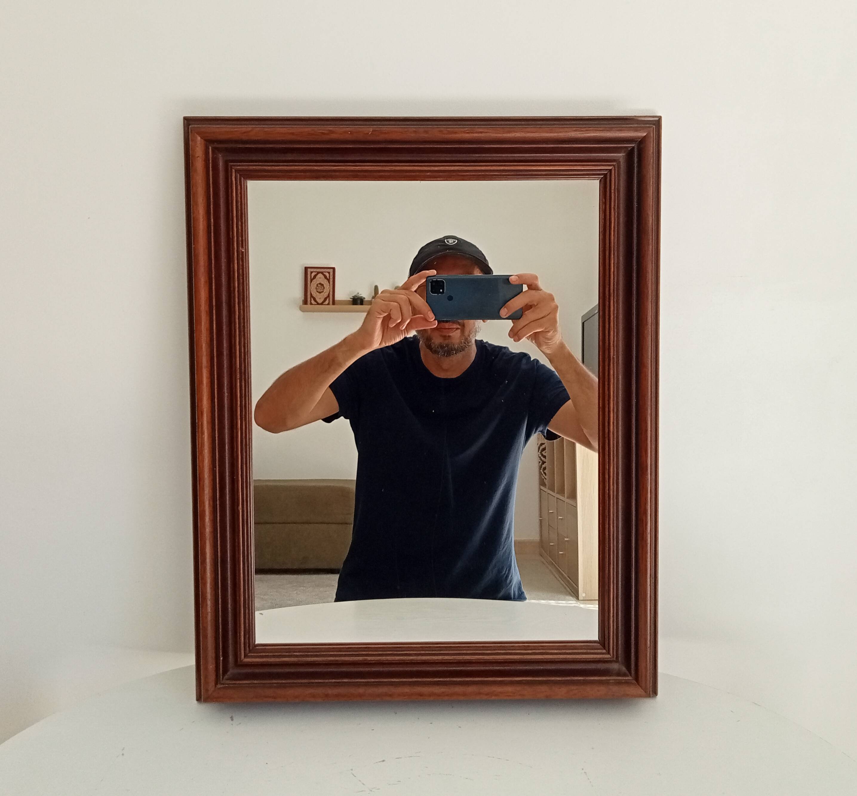 Miroir vintage en bois massif, années 60-70