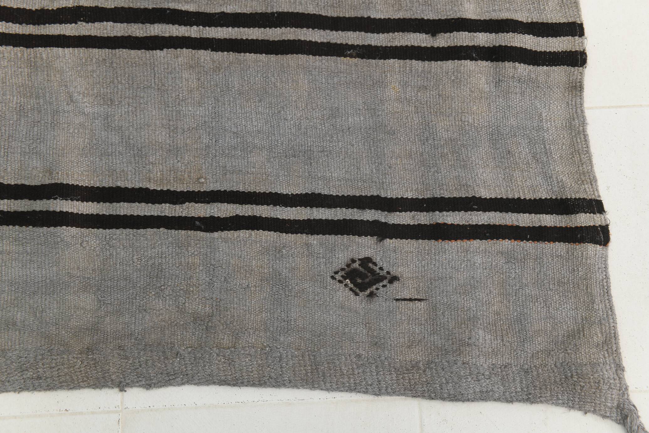 Striped Pattern Gray & Black Vintage Kilim Rug, 188x267Cm