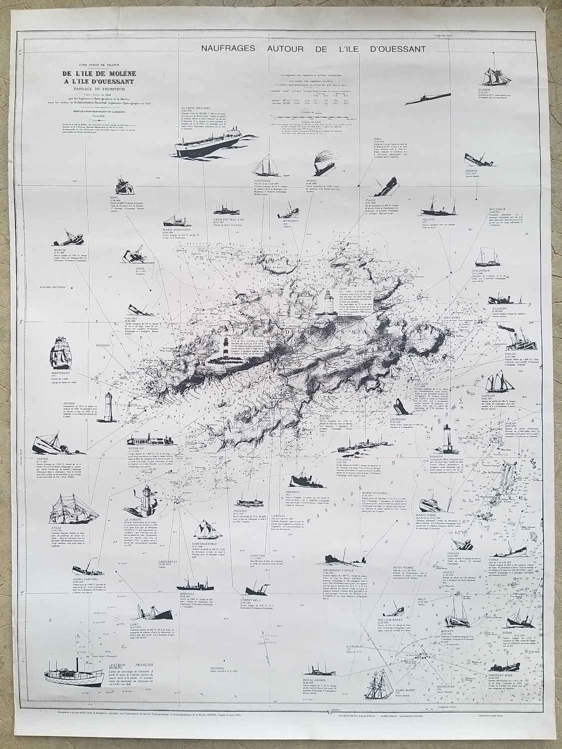Shipwrecks map of the island of Ushant circa 1980