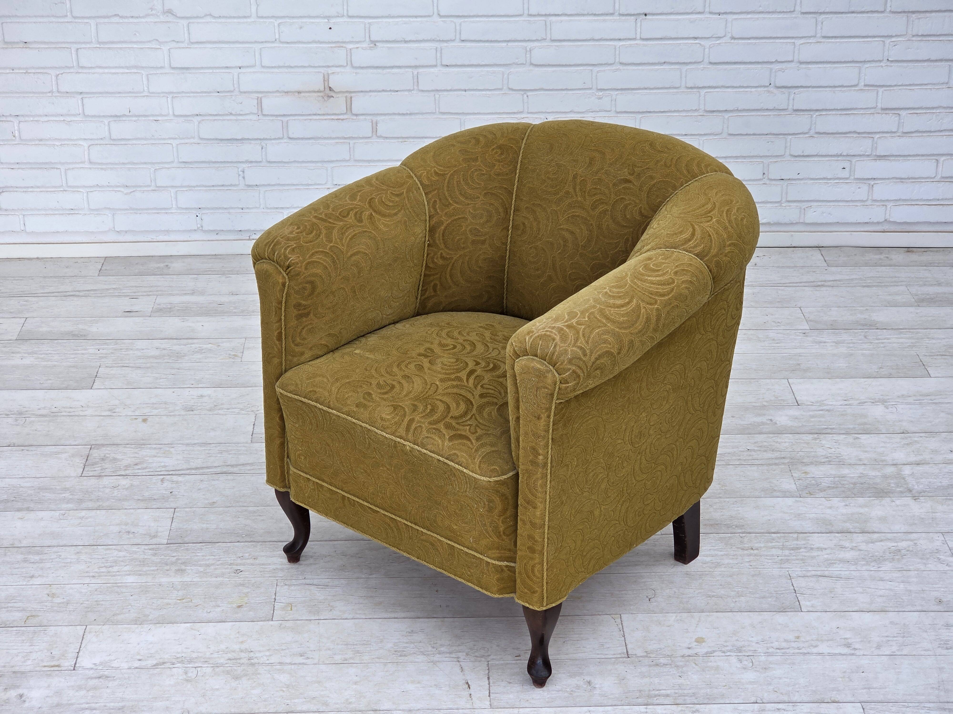 1950s, Danish relax armchair, light green furniture wool, oak wood.