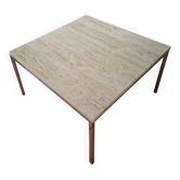 Tables basses vintage en travertin/inox dans le goût de F. Knoll