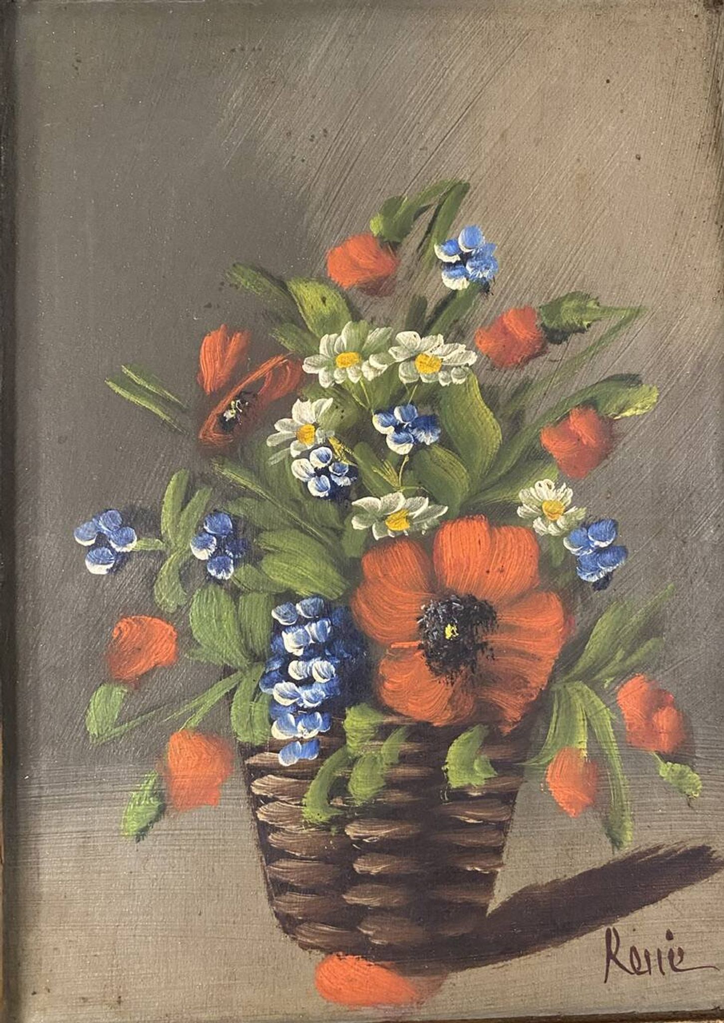 Nature morte aux fleurs sauvages, signée, milieu XX siècle