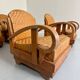 Set of 4 woven rattan armchairs, colonial style, 1950s