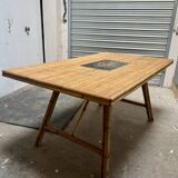 Vintage 50s rattan and bamboo dining table Audoux Minet La Roue Vallauris