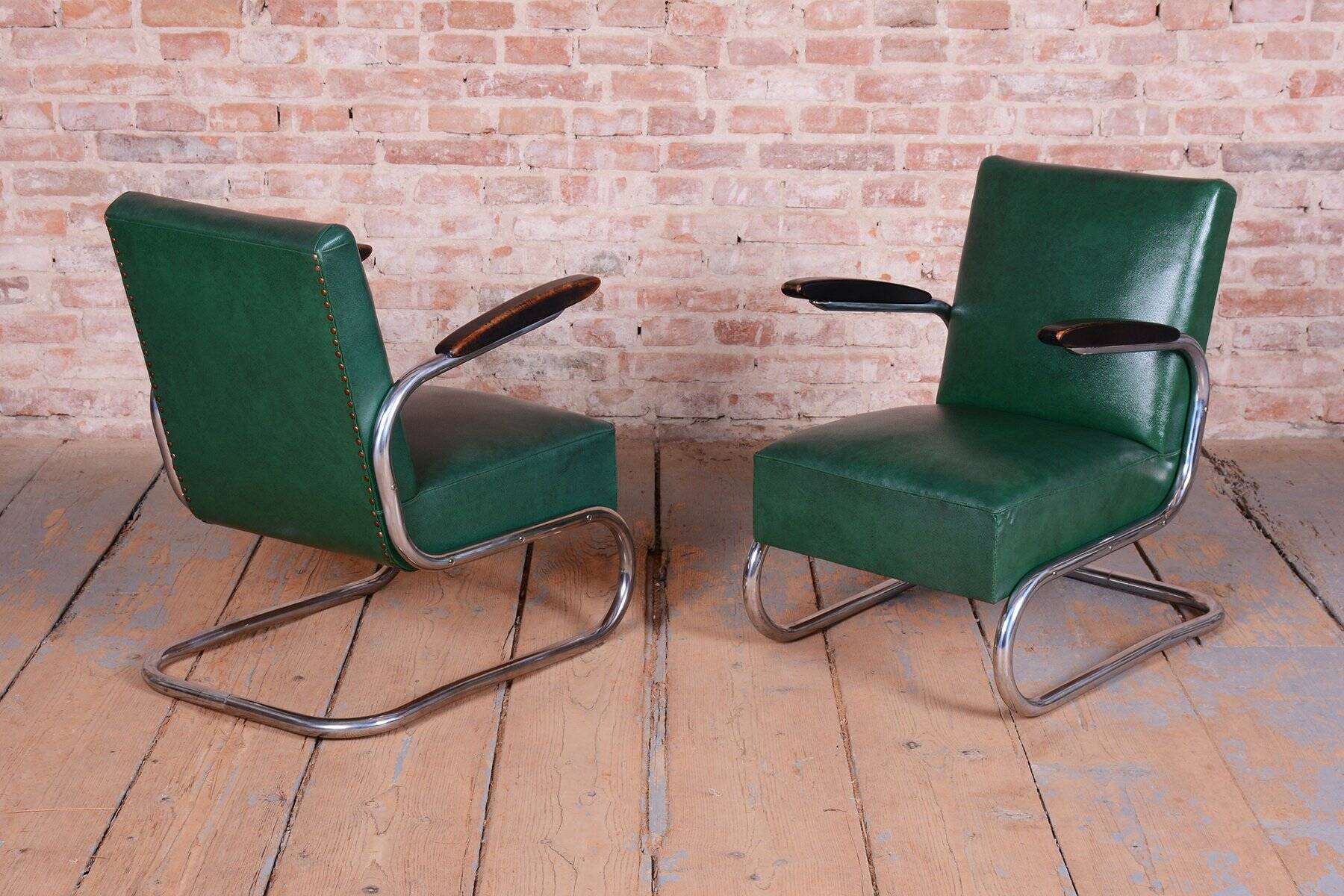 Bauhaus Armchairs in Beech and Chrome from Mauser, Germany, 1930s, Set of 2