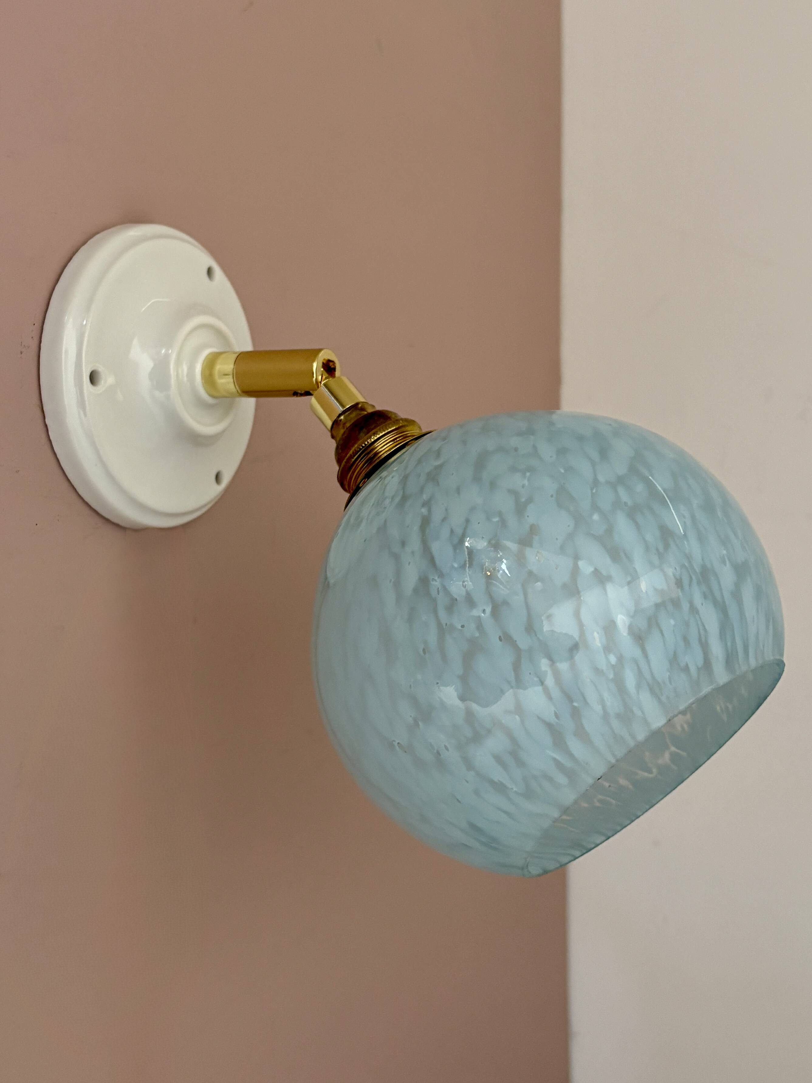 Vintage glass globe wall light in blue from Clichy.