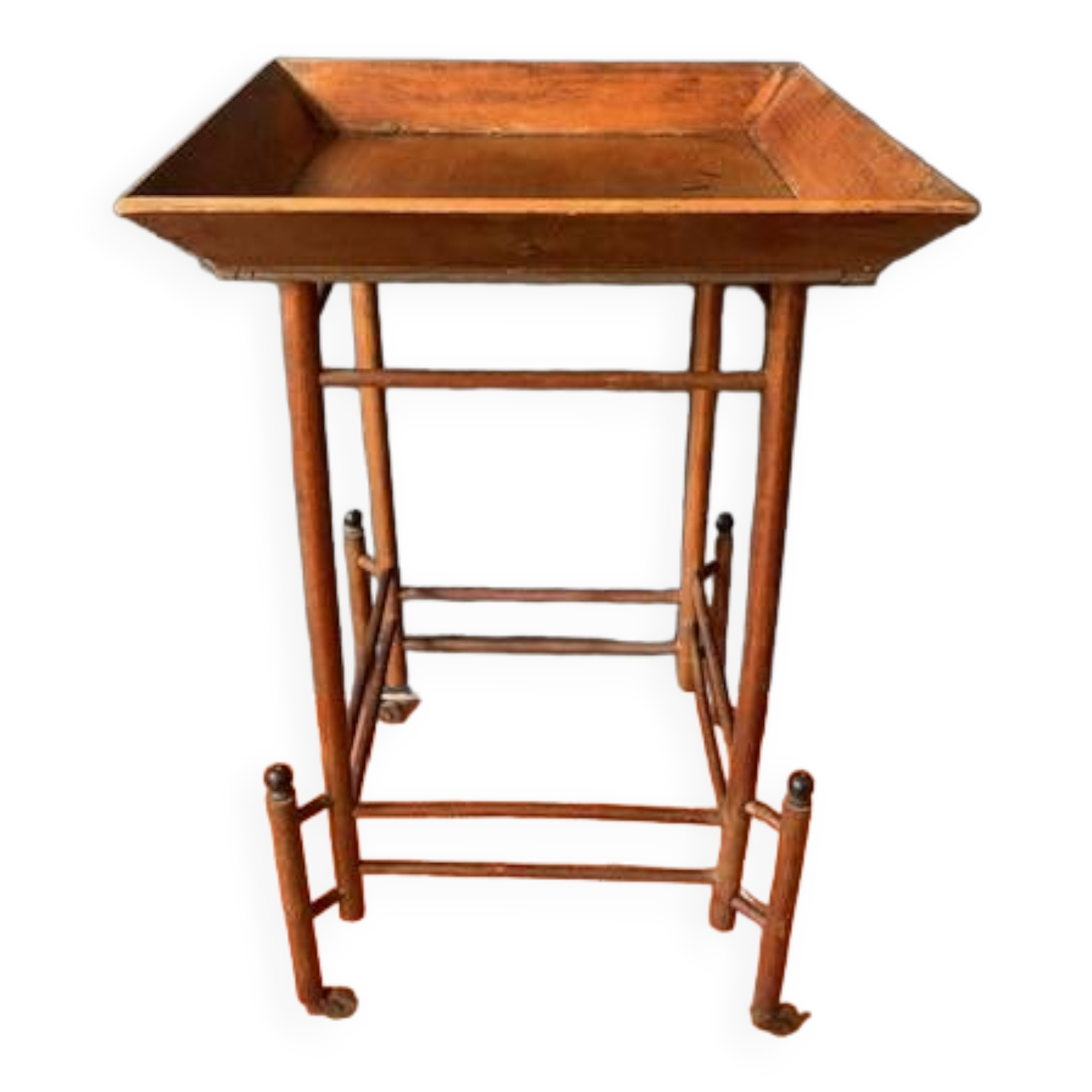 Napoleon III wooden side table, tray table on wheels, 19th century