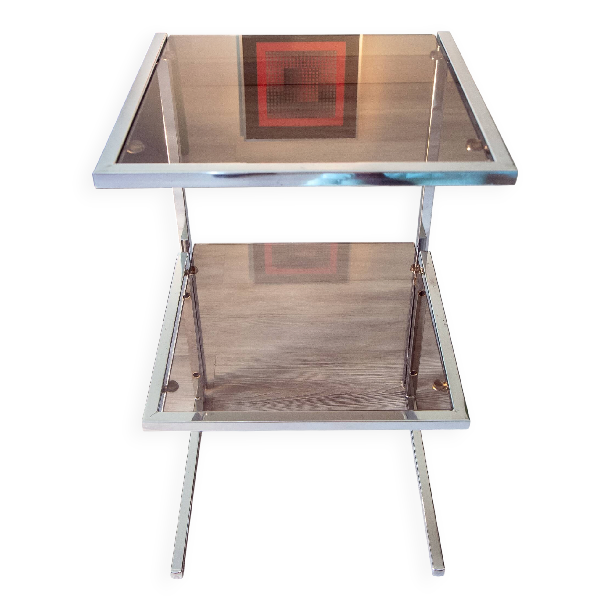 1970 chrome and smoked glass side table