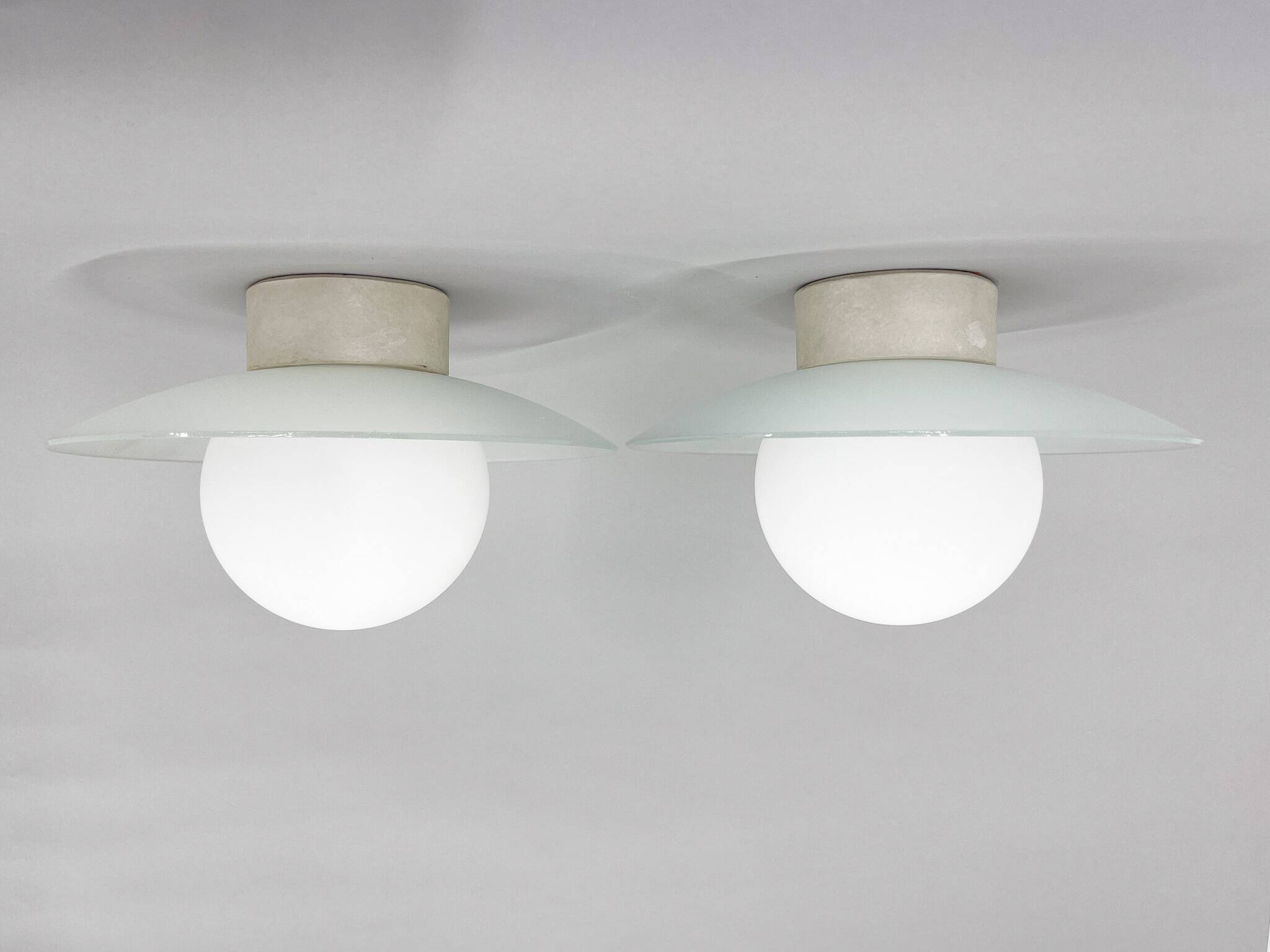 Pair of Space Age Glass & Ceramic Ceiling Lights, 1950's