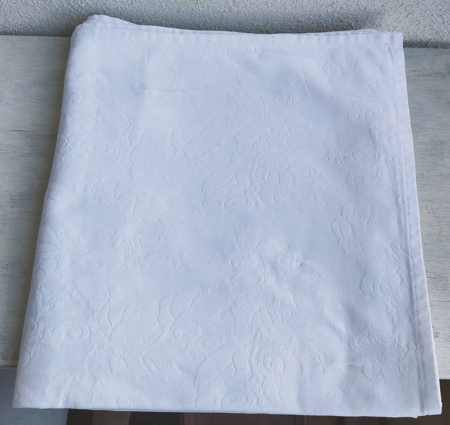 White damask cotton tablecloth