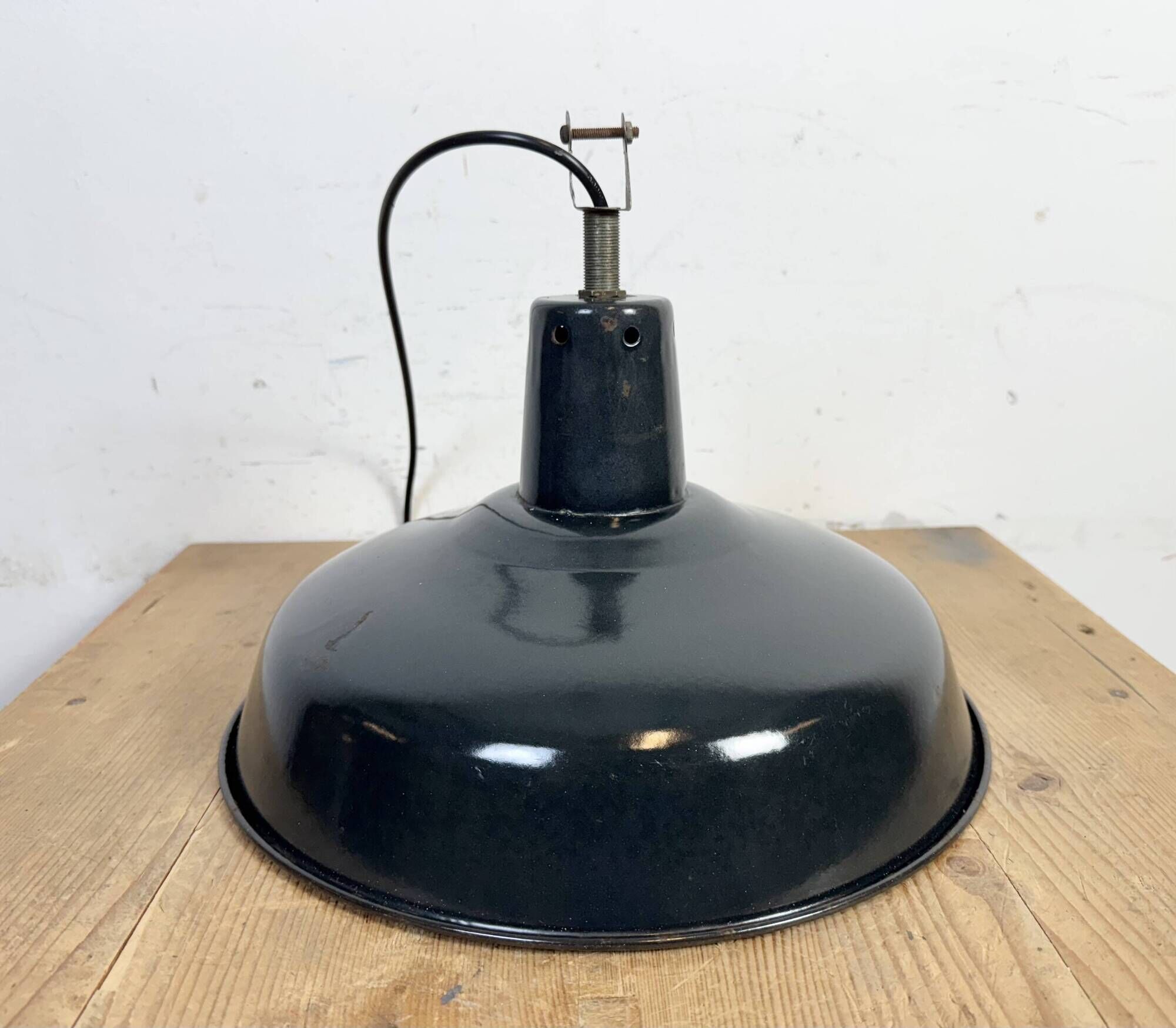 Industrial French Black Enamel Factory Pendant Lamp, 1960s
