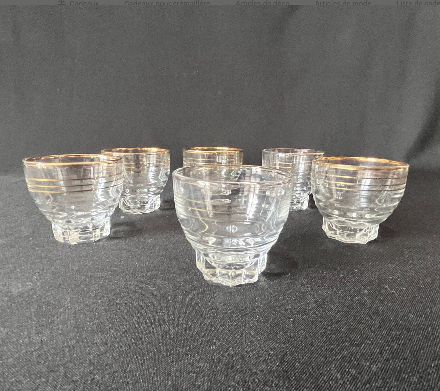 Lot de 6 verres en verre doré à l'or fin - vintage 1940 - verres à liqueur