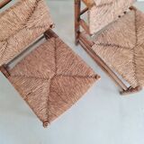 Paire fauteuils en bois et paille