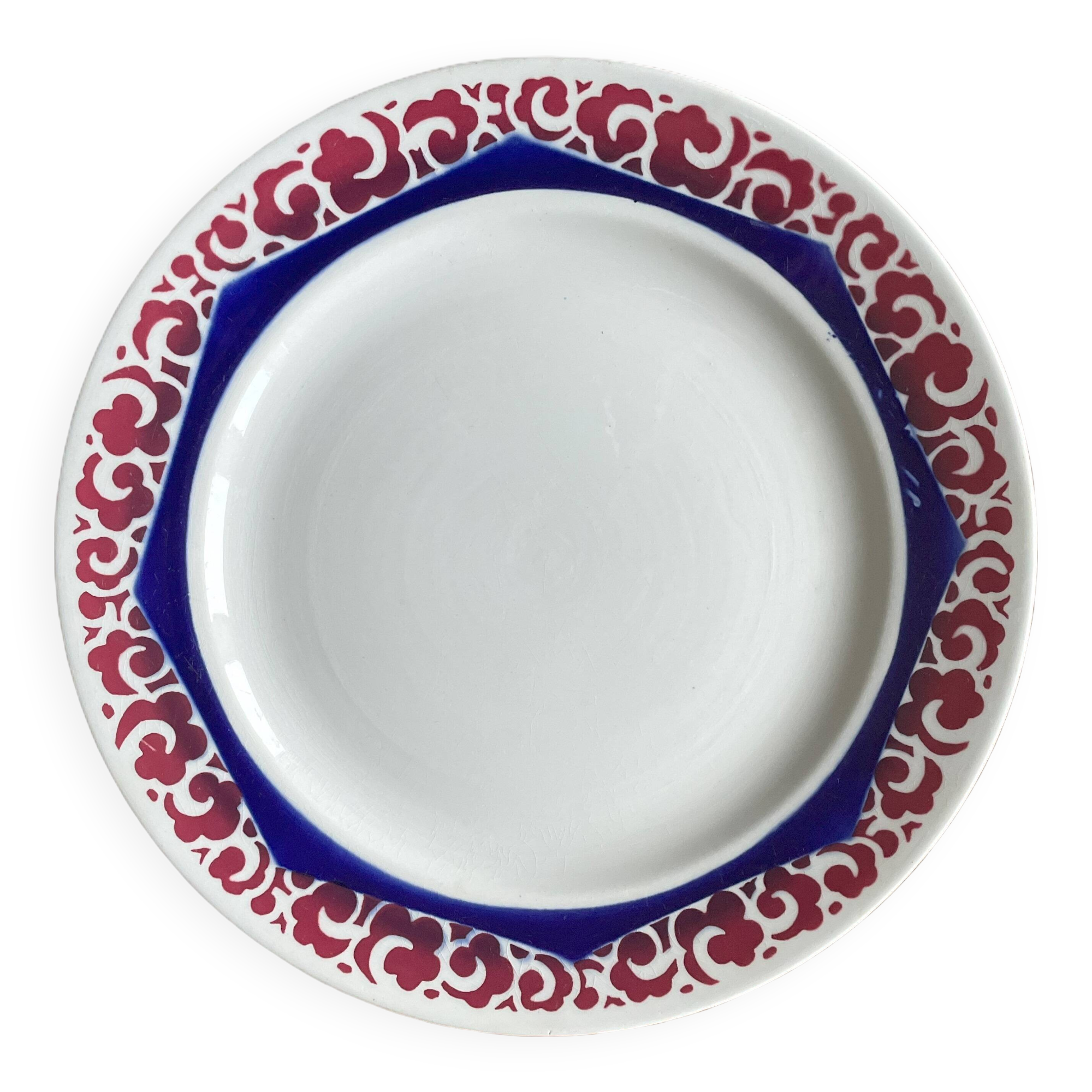 Old cake/mignardise dish on pedestal in Sarreguemines earthenware