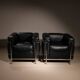 Two ‚LC2‘ Armchairs by Le Corbusier, P. Jeanneret, C. Perriand for Cassina