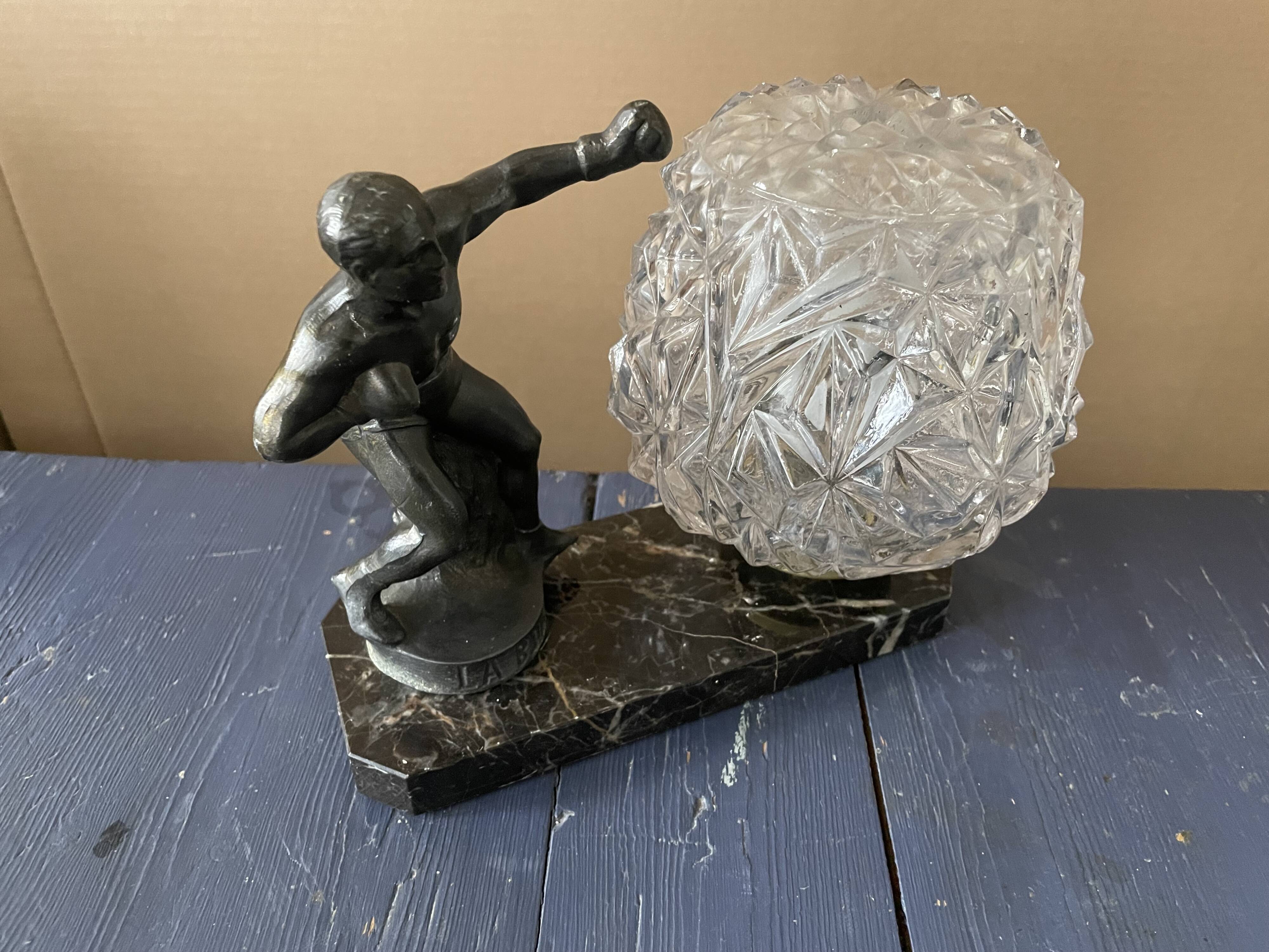 Marble table lamp, boxing, 1930s