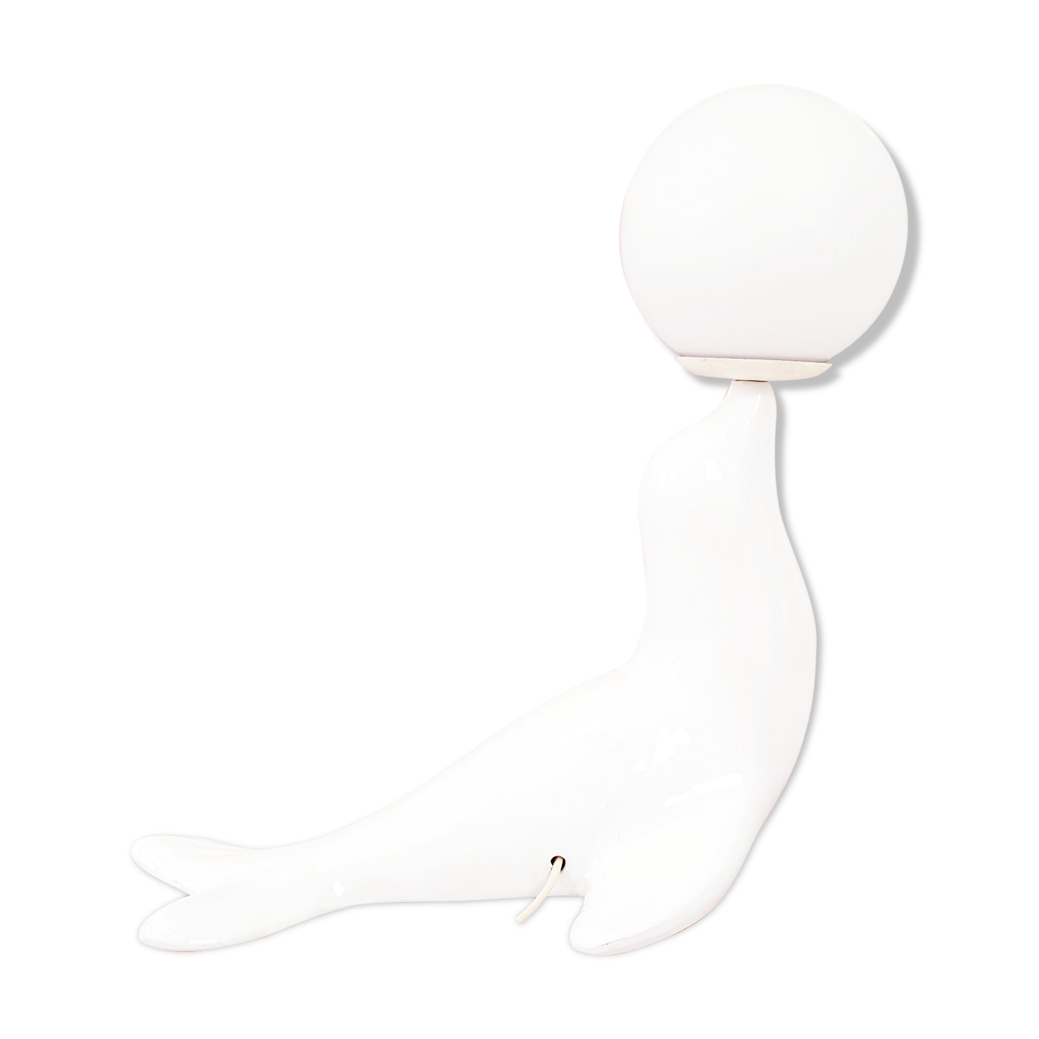 White sea lion lamp, ceramics and glass, circa 1980