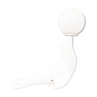 White sea lion lamp, ceramics and glass, circa 1980