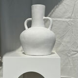 Handcrafted terracotta vase painted white with double handles h:40 d:30