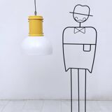 Industrial White Plexiglass and Yellow Varnished Aluminum Pendant, Italy