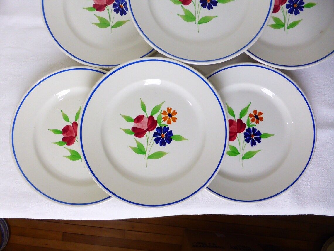 Set of 6 vintage Badonviller porcelain dessert plates
