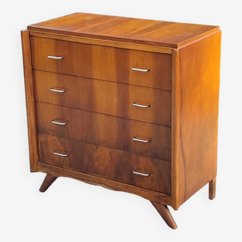 Vintage chest of drawers in blond walnut compass feet 4 drawers from the 1950s