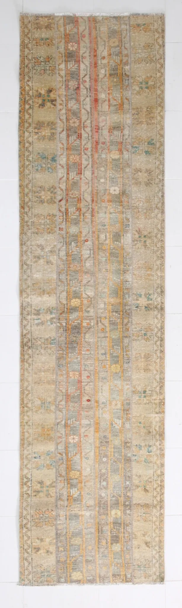 Long Narrow Vintage Persian Runner Rug, Brown & Orange Hallway Rustic Decor