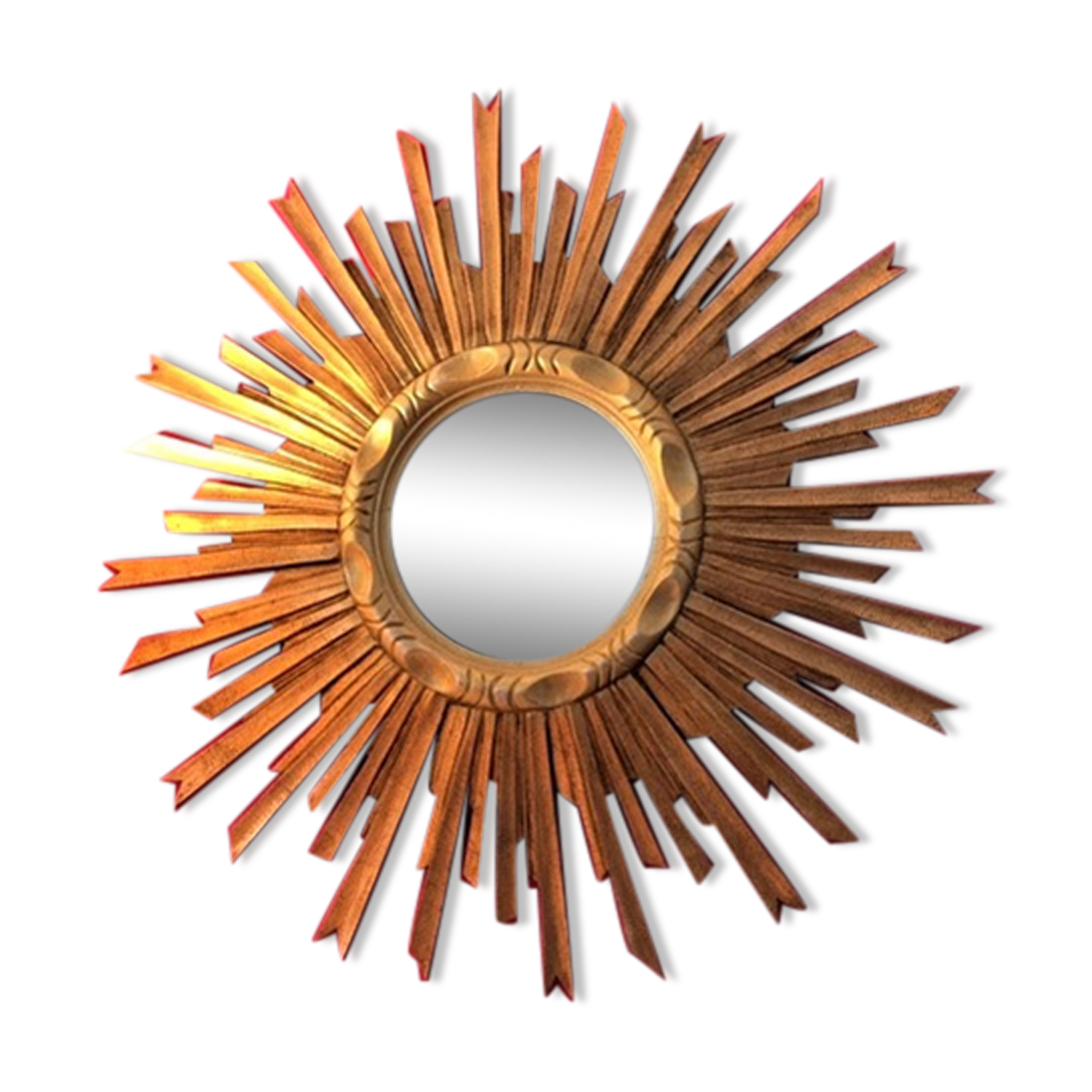 Mirror sun old gilded wood, 67 cm, middle XXth