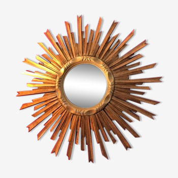 Miroir soleil ancien bois doré, 67 cm, milieu XXè