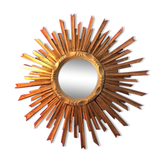 Miroir soleil ancien bois doré, 67 cm, milieu XXè