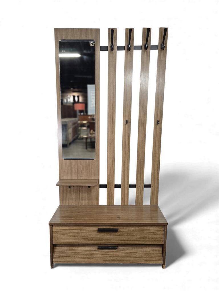 Porte-manteau vintage sur pied avec miroir