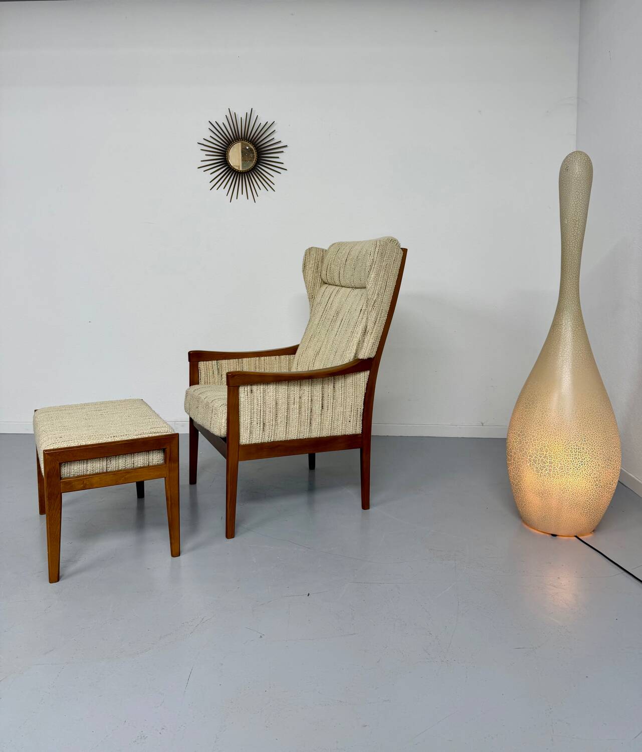 Vintage Casala wingback armchair with ottoman, 1970s design