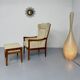 Vintage Casala wingback armchair with ottoman, 1970s design